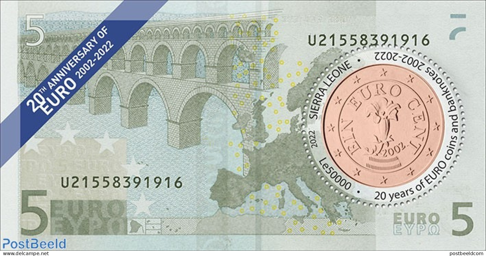 Sierra Leone 2022 20 Years Since Adoption Of Euro, Mint NH, Various - Money On Stamps - Münzen