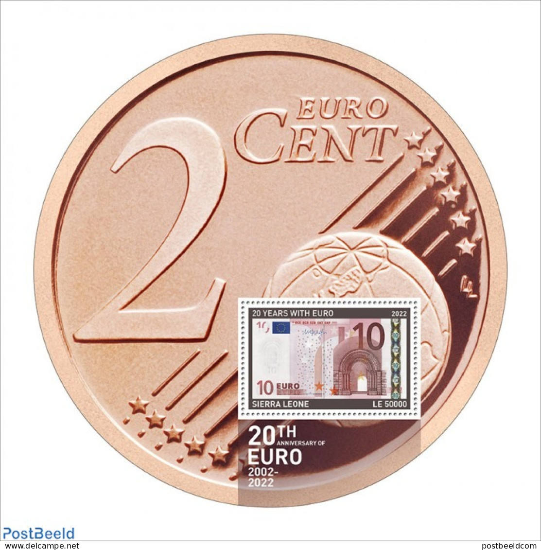 Sierra Leone 2022 20 Years Since Adoption Of Euro, Mint NH, Various - Money On Stamps - Coins