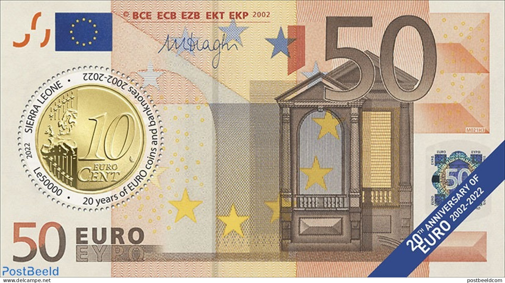 Sierra Leone 2022 20 Years Since Adoption Of Euro, Mint NH, Various - Money On Stamps - Munten
