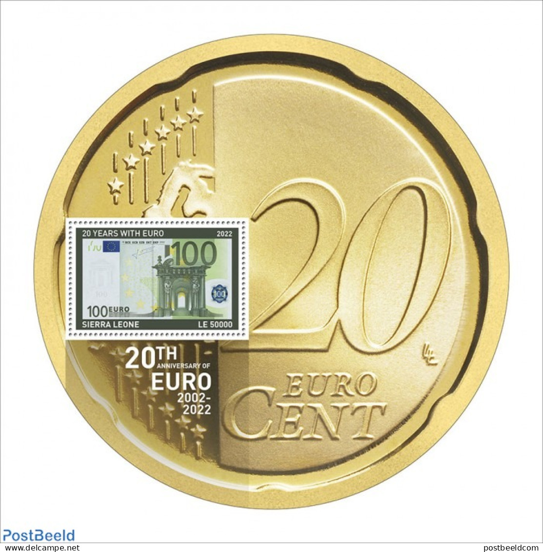 Sierra Leone 2022 20 Years Since Adoption Of Euro, Mint NH, Various - Money On Stamps - Monnaies