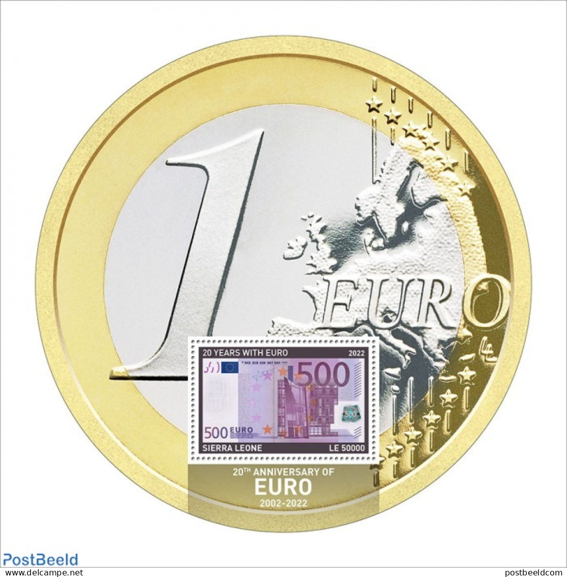 Sierra Leone 2022 20 Years Since Adoption Of Euro, Mint NH, Various - Money On Stamps - Monnaies