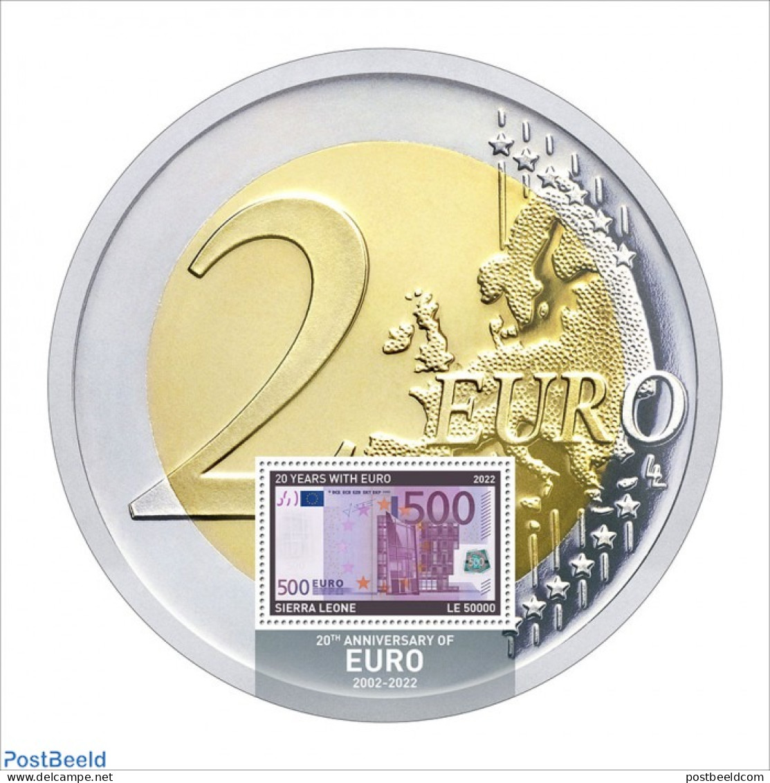 Sierra Leone 2022 20 Years Since Adoption Of Euro, Mint NH, Various - Money On Stamps - Monnaies