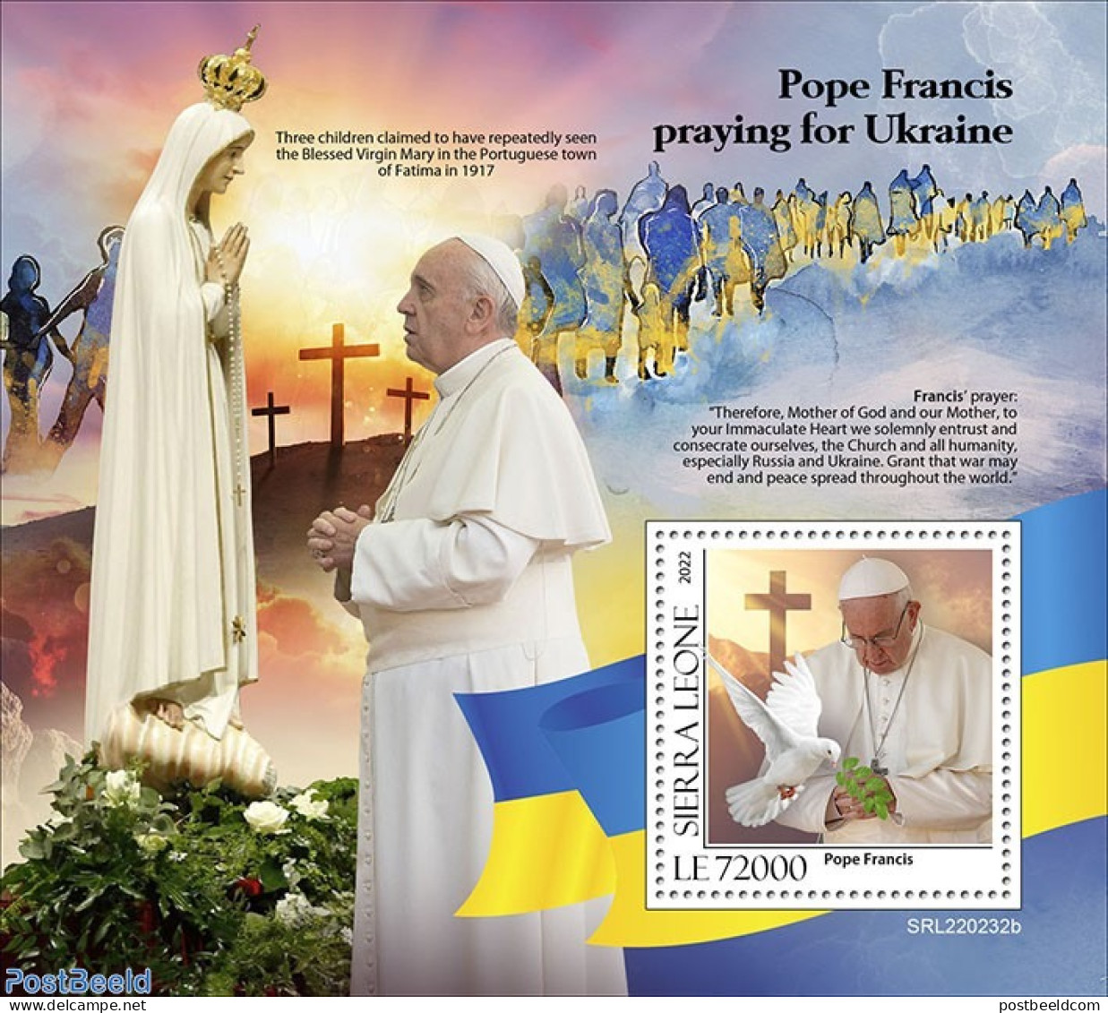 Sierra Leone 2022 Pope Francis Praying For Ukraine, Mint NH, History - Religion - Peace - Pope - Popes