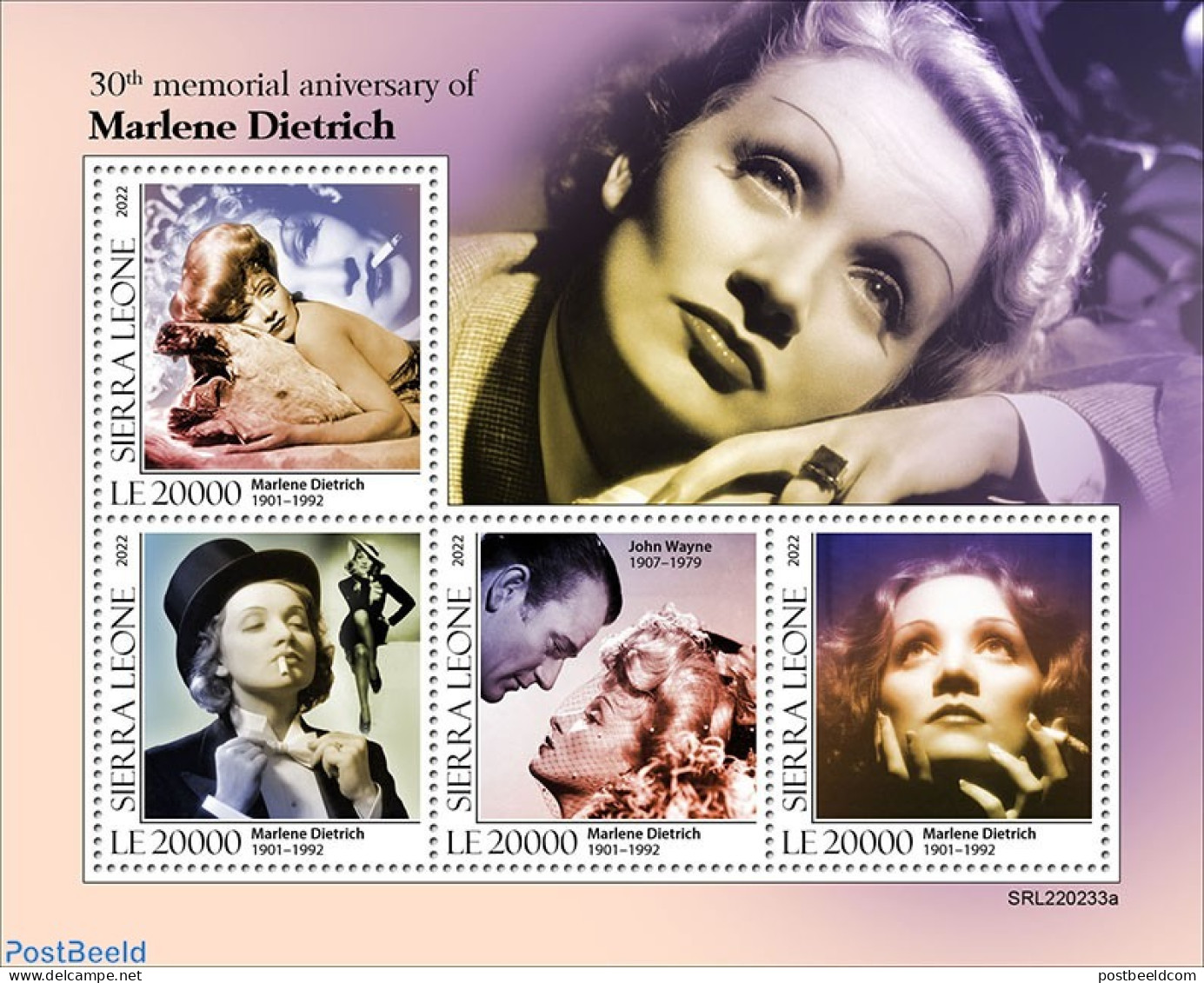 Sierra Leone 2022 30th Memorial Anniversary Of Marlene Dietrich, Mint NH, Performance Art - Movie Stars - Attori