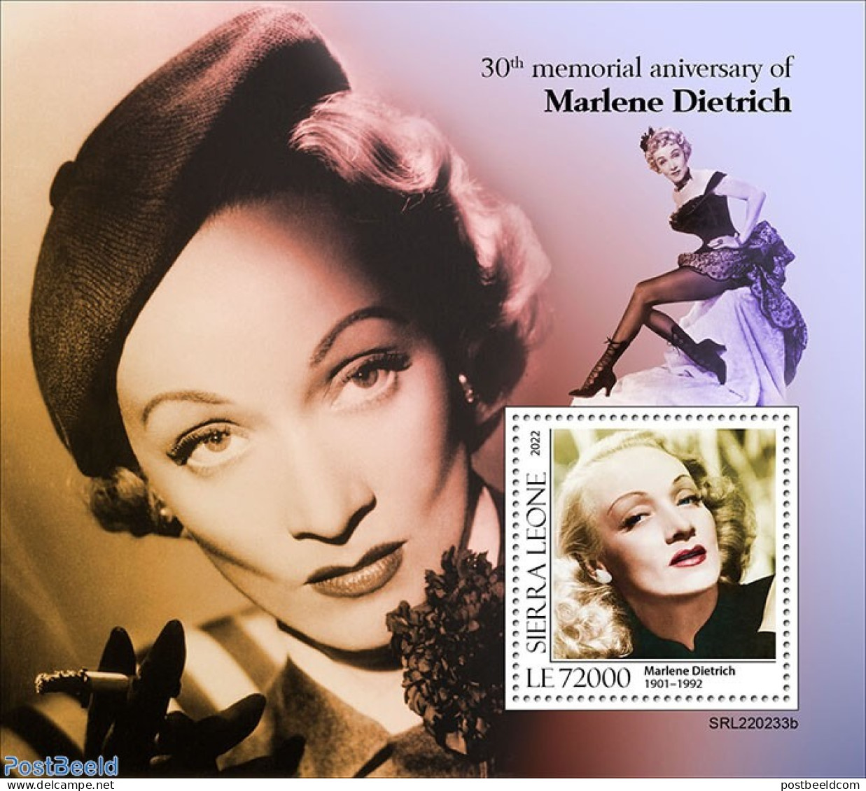 Sierra Leone 2022 30th Memorial Anniversary Of Marlene Dietrich, Mint NH, Performance Art - Movie Stars - Schauspieler