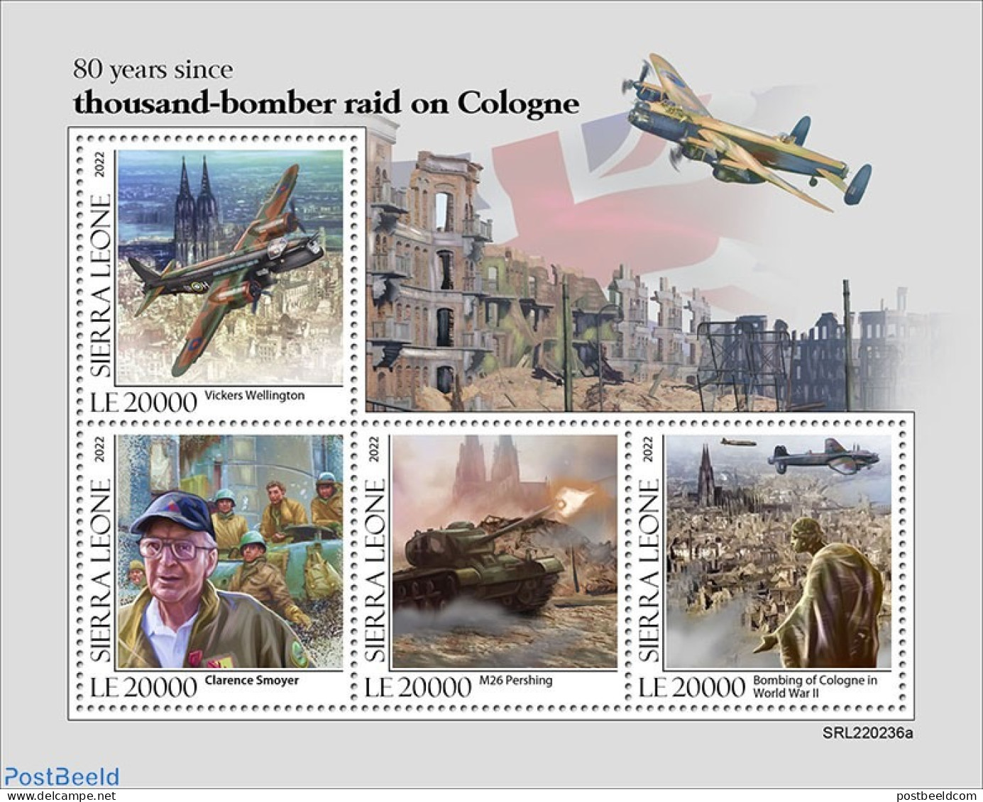 Sierra Leone 2022 80 Years Since Thousand-bomber Raid On Cologne, Mint NH, History - Transport - World War II - Aircra.. - 2. Weltkrieg