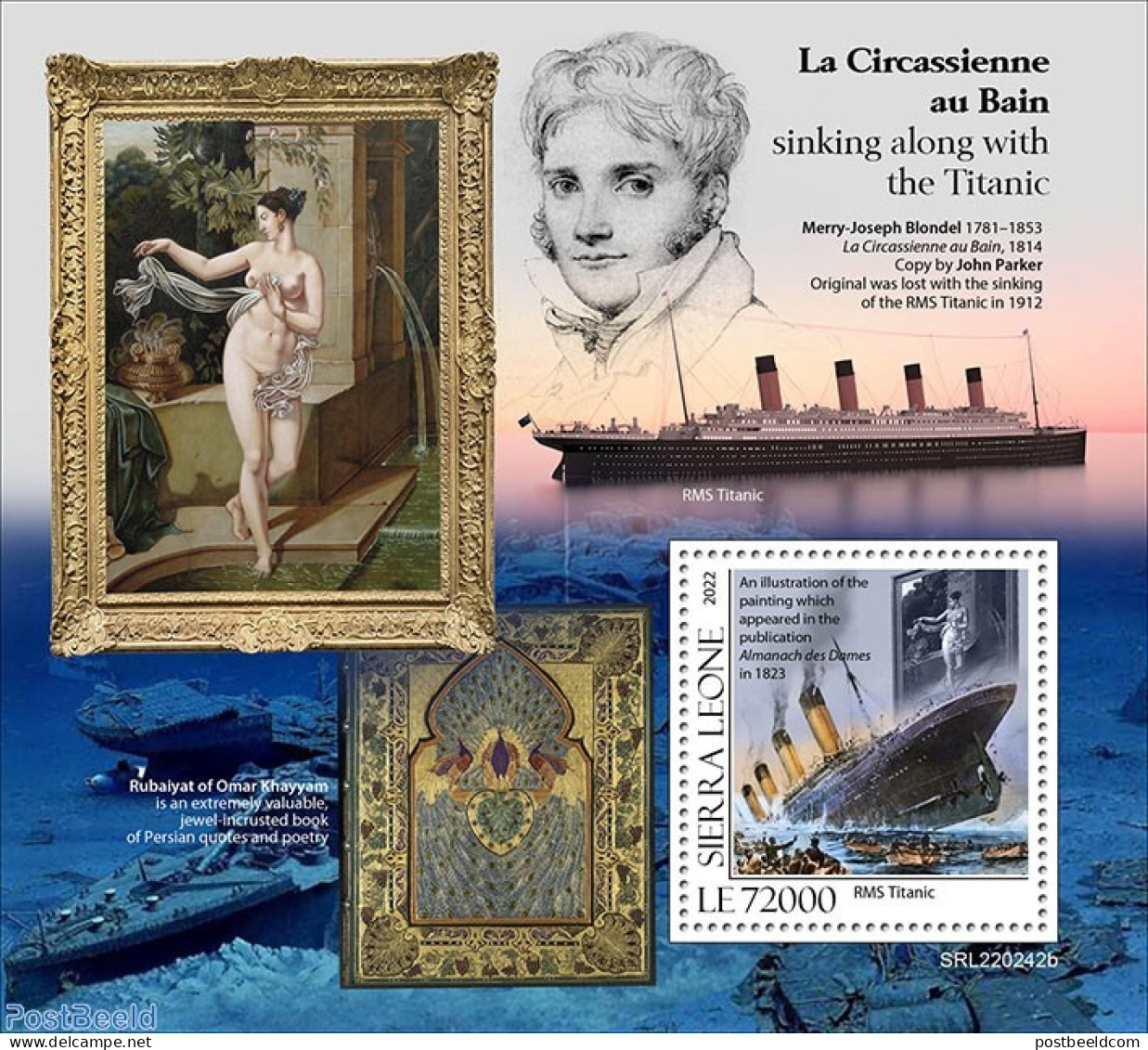 Sierra Leone 2022 La Circassienne Au Bain Sinking Along With The Titanic, Mint NH, Transport - Titanic - Art - Paintings - Ships