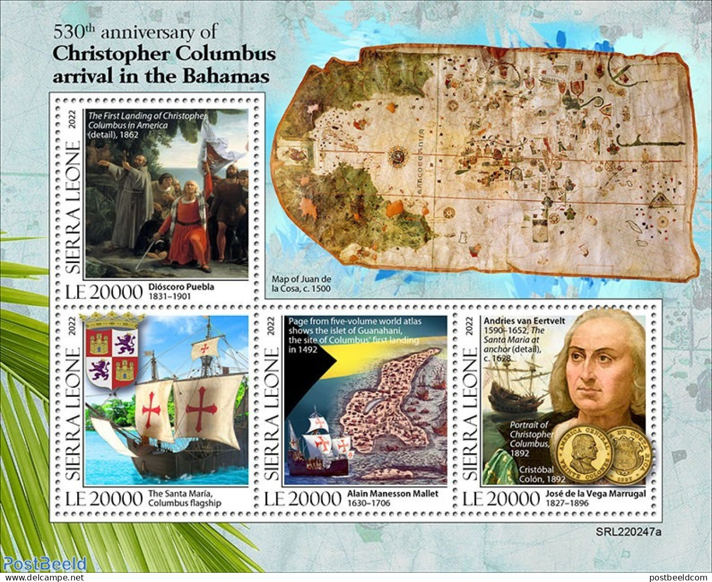 Sierra Leone 2022 530th Anniversary Of The Arrival Of Christopher Columbus In The Bahamas, Mint NH, History - Explorers - Explorers