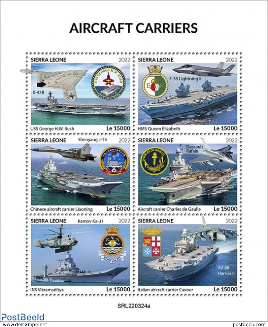 Sierra Leone 2022 Aircraft Carriers, Mint NH, Transport - Aircraft & Aviation - Ships And Boats - Flugzeuge