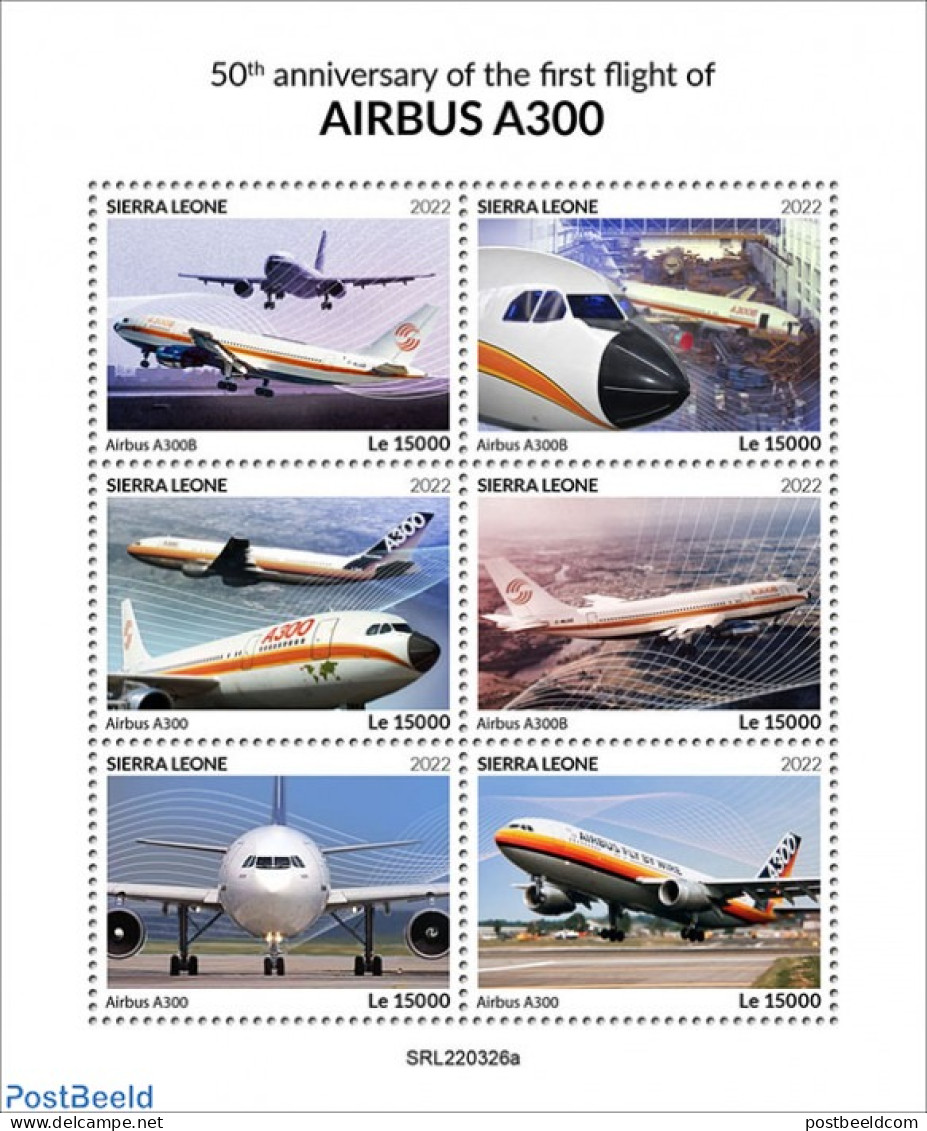 Sierra Leone 2022 50th Anniversary Of The First Flight Of The Airbus A300, Mint NH, Transport - Aircraft & Aviation - Airplanes