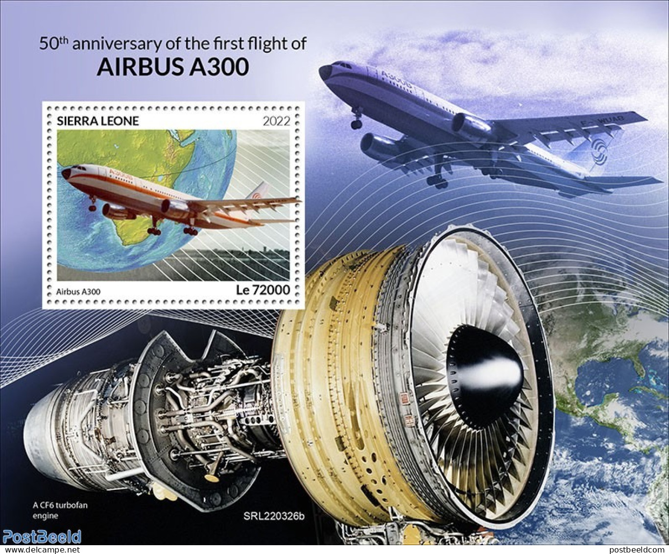 Sierra Leone 2022 50th Anniversary Of The First Flight Of The Airbus A300, Mint NH, Transport - Aircraft & Aviation - Avions