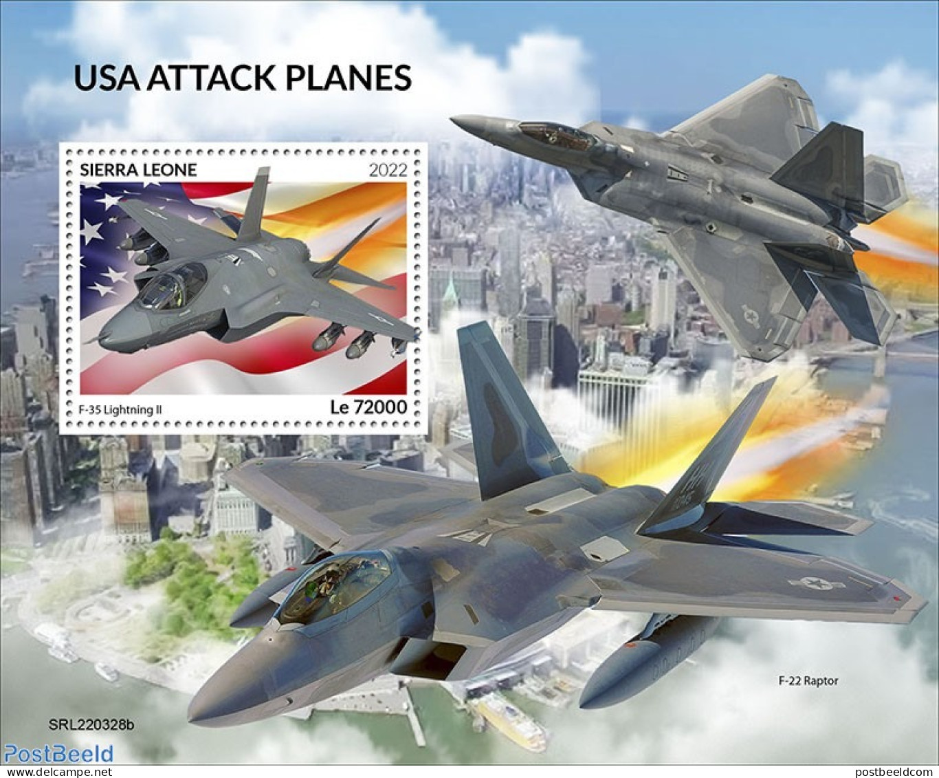 Sierra Leone 2022 USA Attack Planes, Mint NH, Transport - Aircraft & Aviation - Flugzeuge