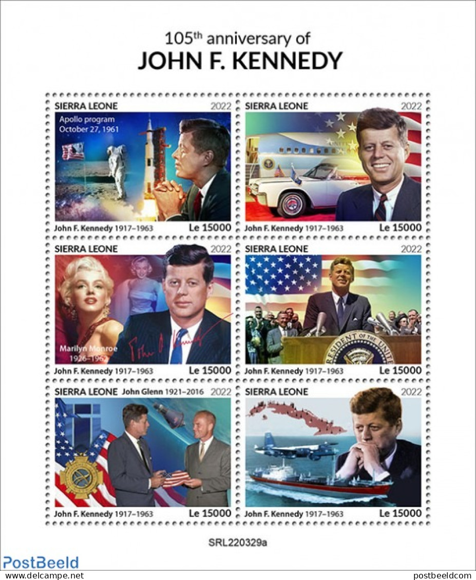 Sierra Leone 2022 105th Anniversary Of John F. Kennedy, Mint NH, History - Performance Art - Transport - American Pres.. - Voitures