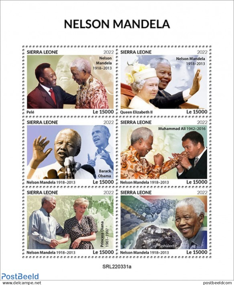 Sierra Leone 2022 Nelson Mandela, Mint NH, History - American Presidents - Charles & Diana - Kings & Queens (Royalty) .. - Familias Reales