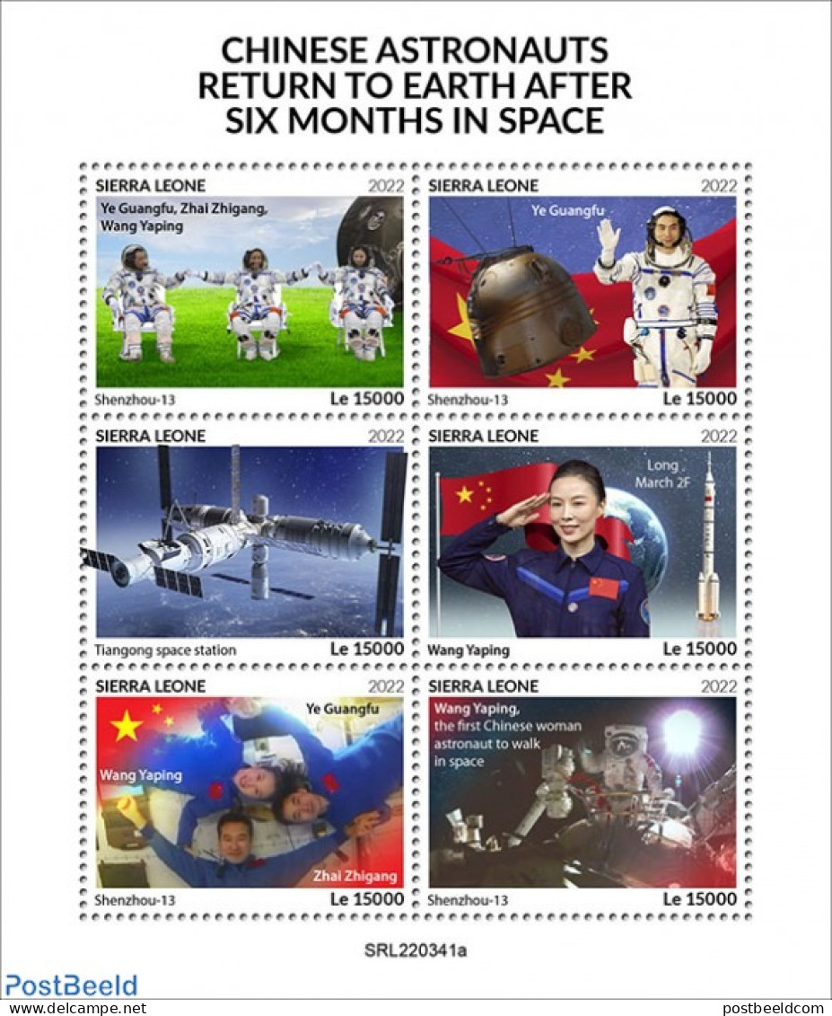 Sierra Leone 2022 Chinese Astronauts Return To Earth After Six Months In Space, Mint NH, Transport - Space Exploration - Autres & Non Classés