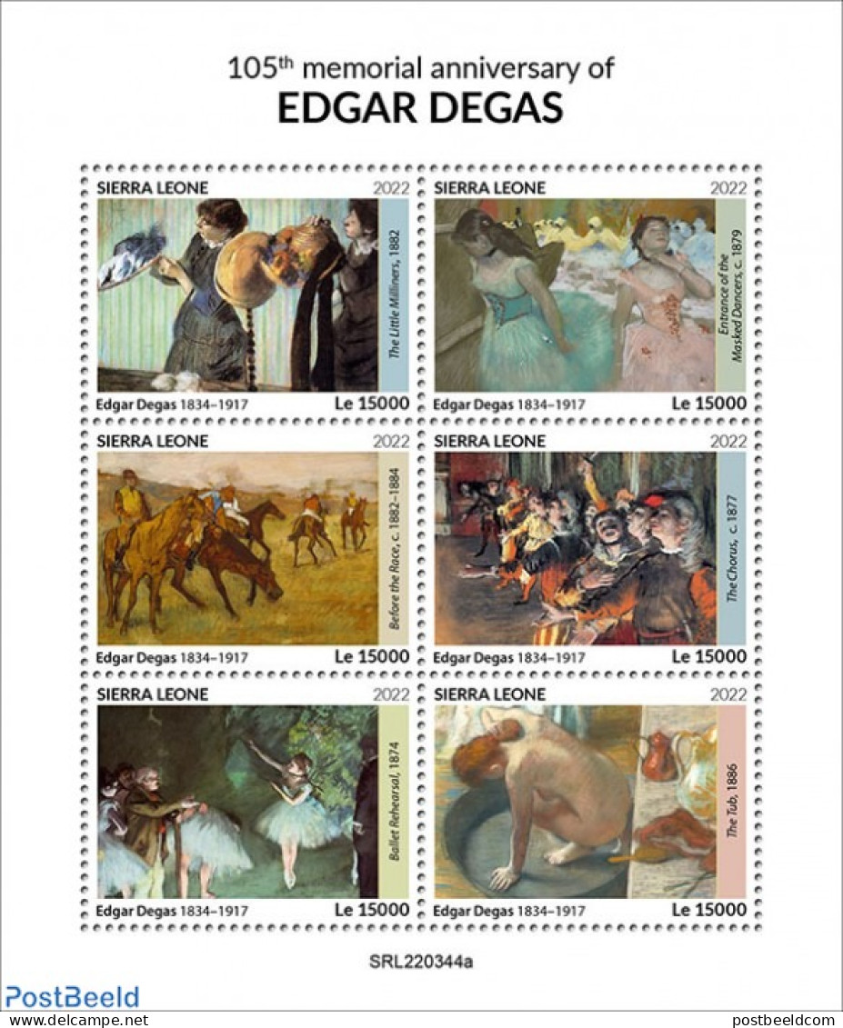 Sierra Leone 2022 105th Memorial Anniversary Of Edgar Degas, Mint NH, Art - Edgar Degas - Paintings - Autres & Non Classés