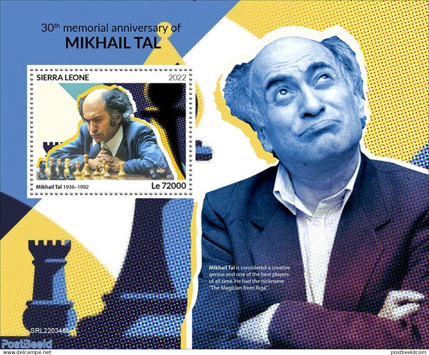 Sierra Leone 2022 30th Memorial Anniversary Of Mikhail Tal S/s, Mint NH, Sport - Chess - Schaken