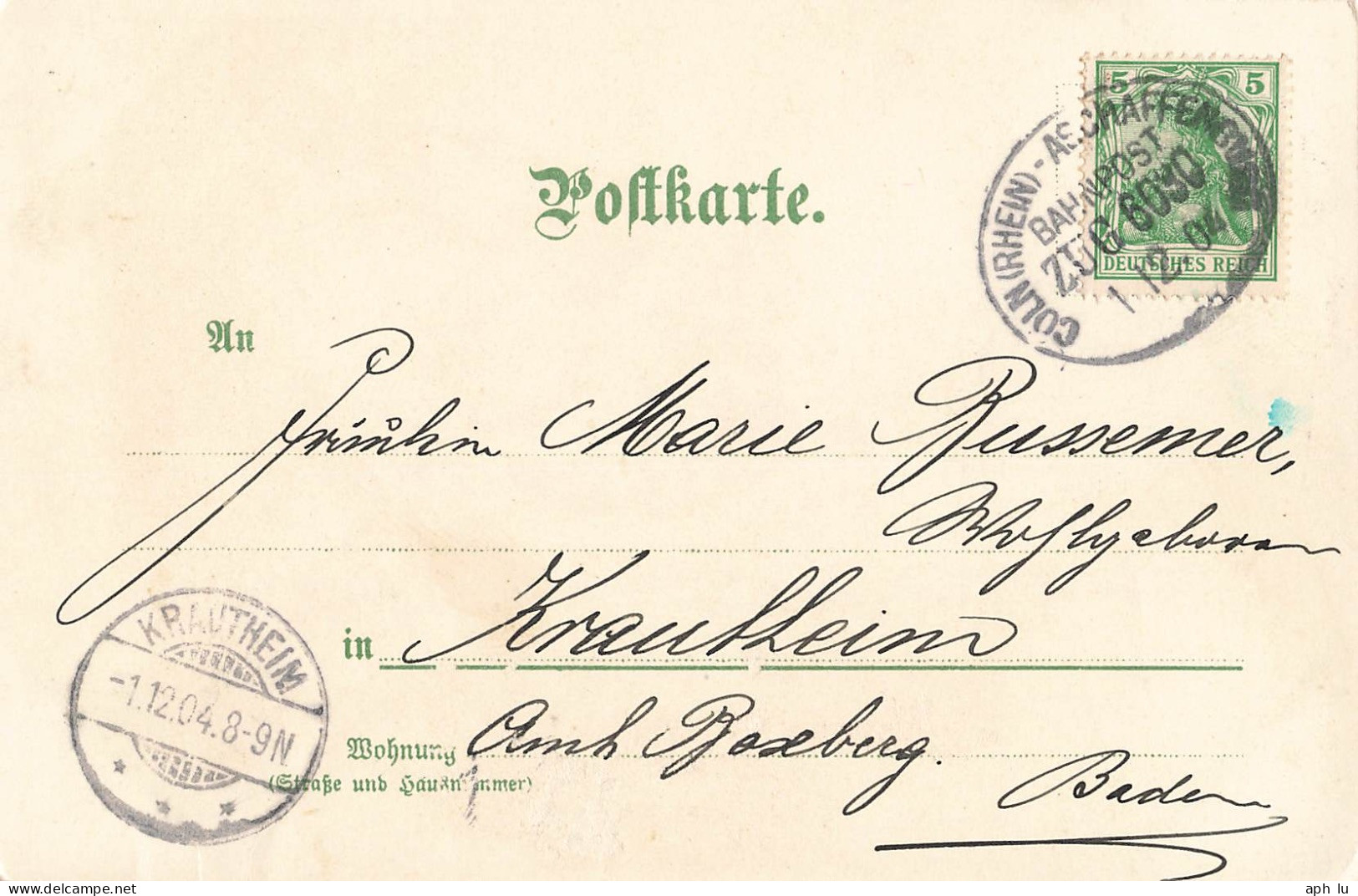Bahnpost (Ambulant; R.P.O./T.P.O.) Cöln (Rhein)-Aschaffenburg (ZA2502) - Storia Postale