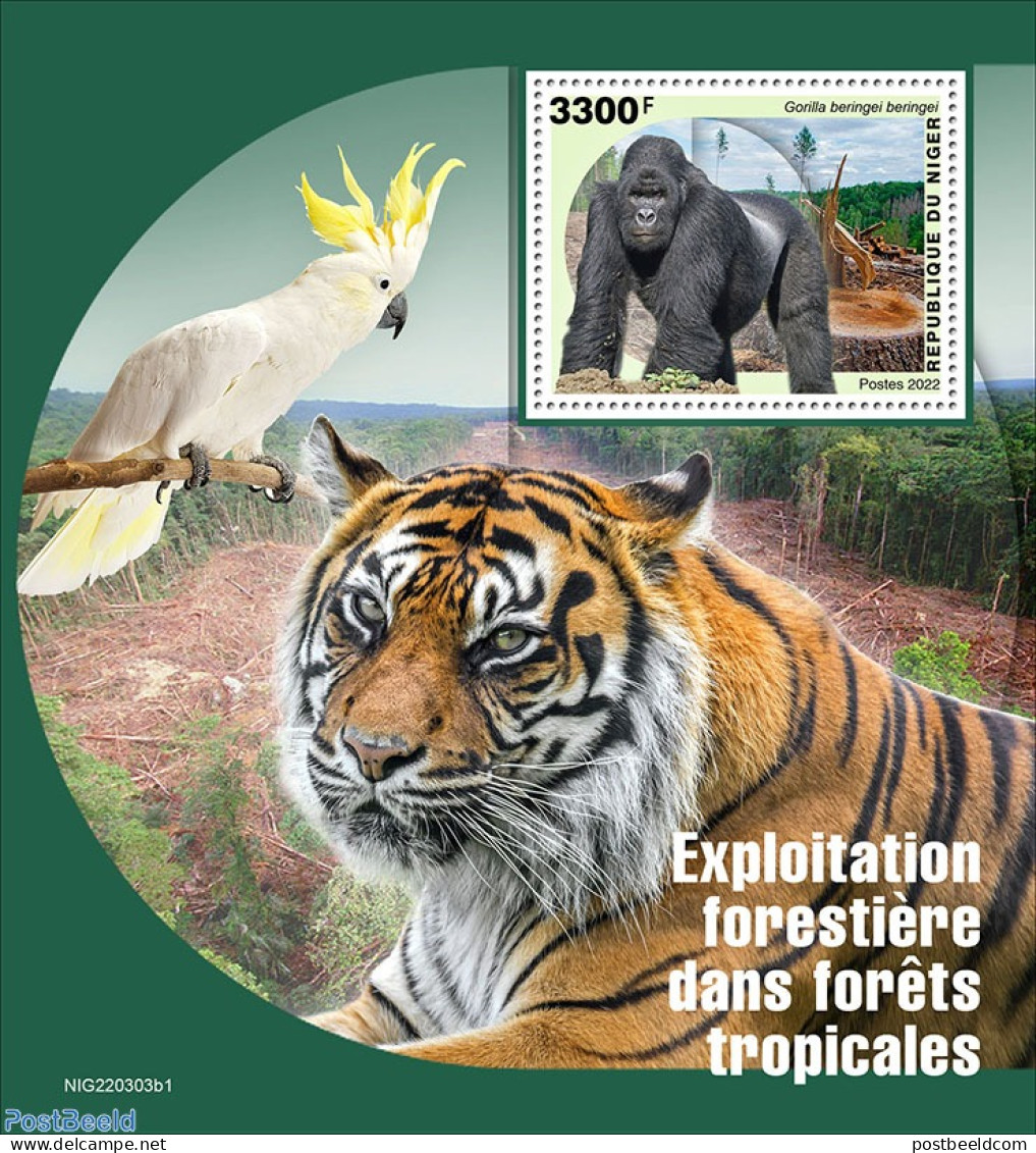 Niger 2022 Rainforest Logging, Mint NH, Nature - Birds - Cat Family - Monkeys - Níger (1960-...)