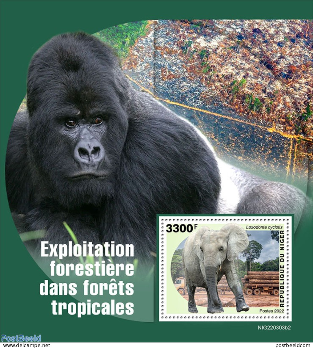Niger 2022 Rainforest Logging, Mint NH, Nature - Elephants - Monkeys - Níger (1960-...)