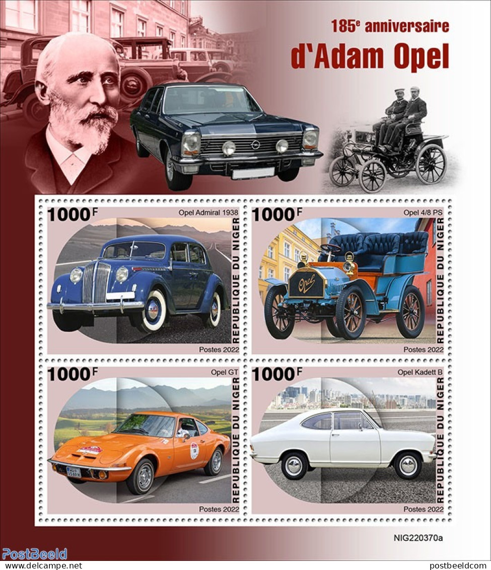 Niger 2022 185th Anniversary Of Adam Opel , Mint NH, Transport - Automobiles - Coches