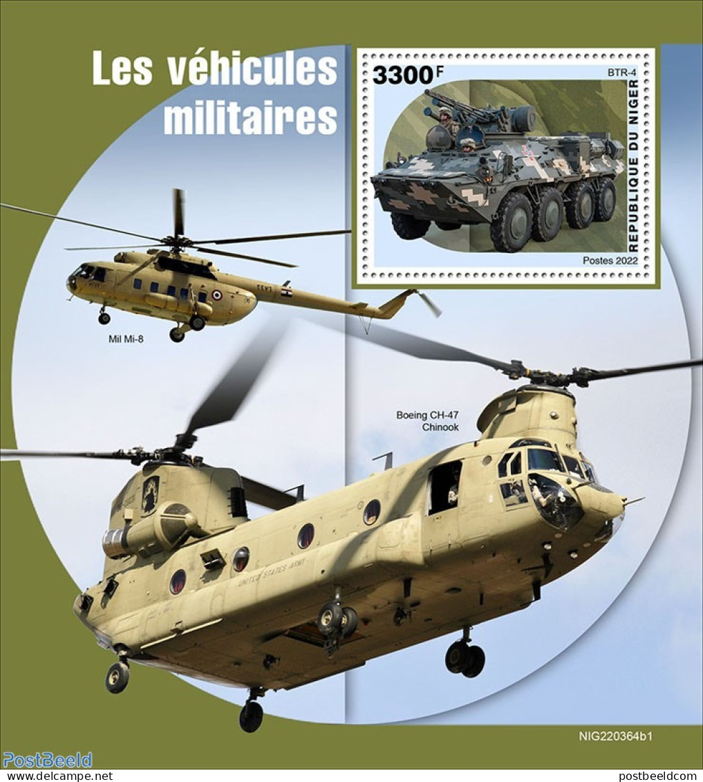 Niger 2022 Military Vehicles, Mint NH, History - Transport - Militarism - Automobiles - Helicopters - Militaria