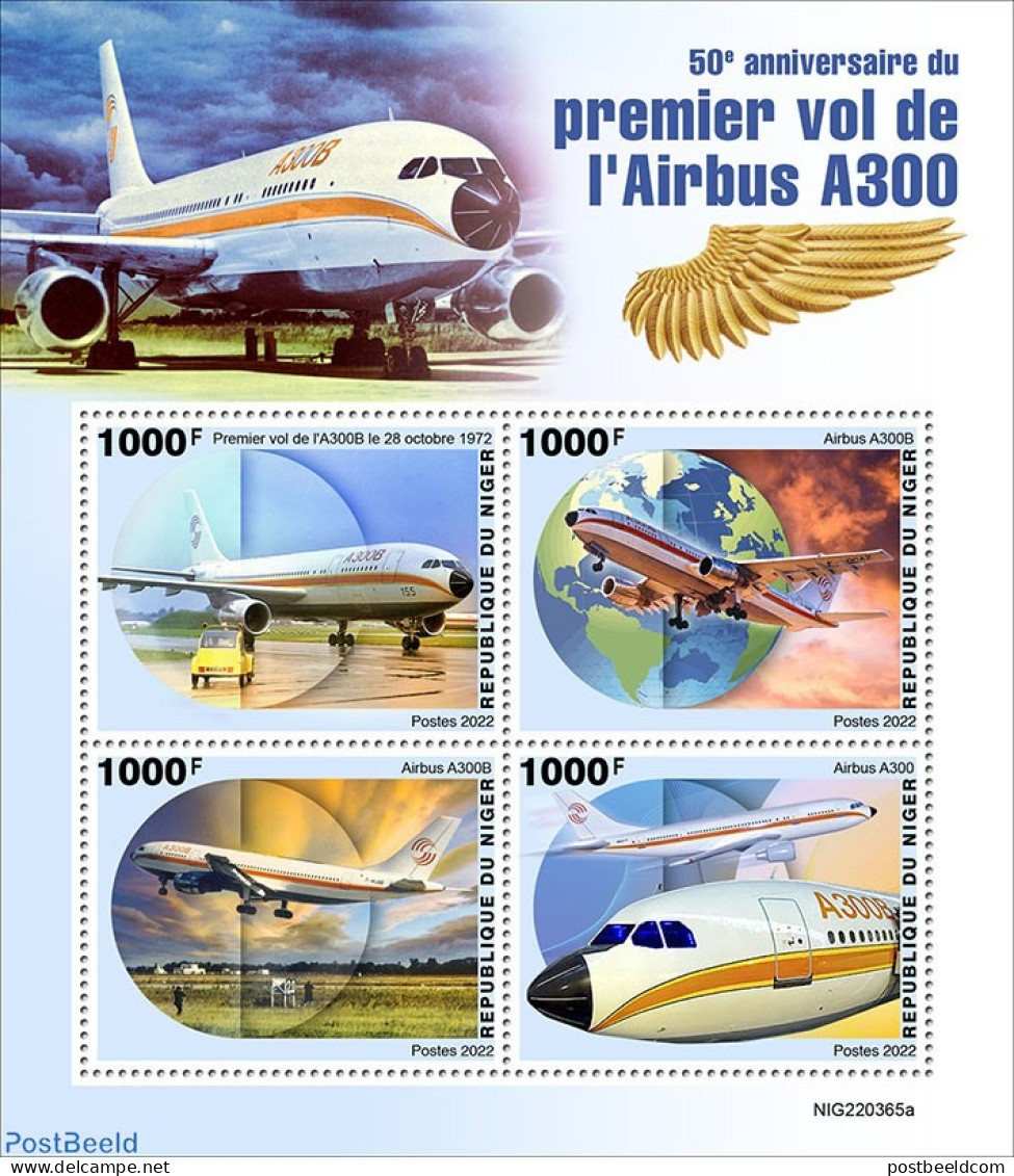 Niger 2022 50th Anniversary Of The First Flight Of The Airbus A300, Mint NH, Transport - Various - Automobiles - Aircr.. - Autos
