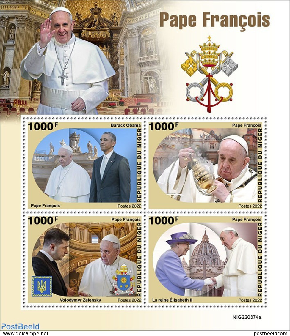 Niger 2022 Pope Francis, Mint NH, History - Religion - American Presidents - Kings & Queens (Royalty) - Pope - Familles Royales