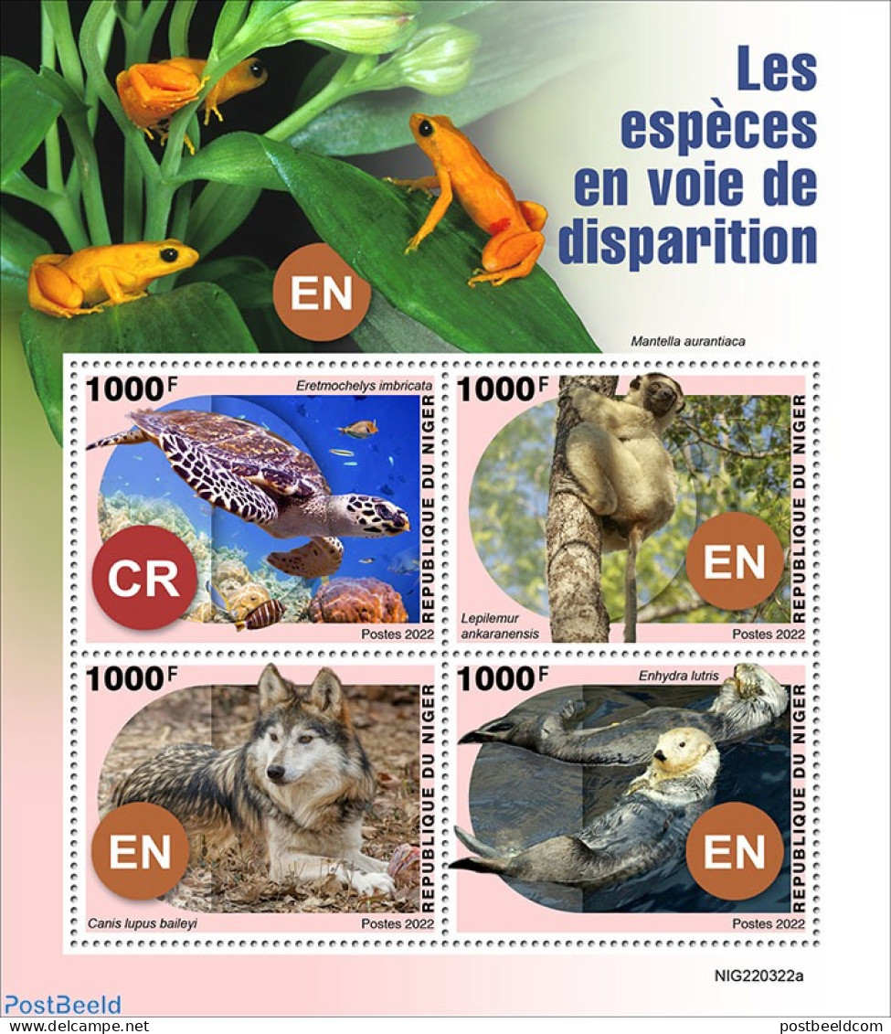 Niger 2022 Endangered Species , Mint NH, Nature - Animals (others & Mixed) - Frogs & Toads - Monkeys - Turtles - Niger (1960-...)