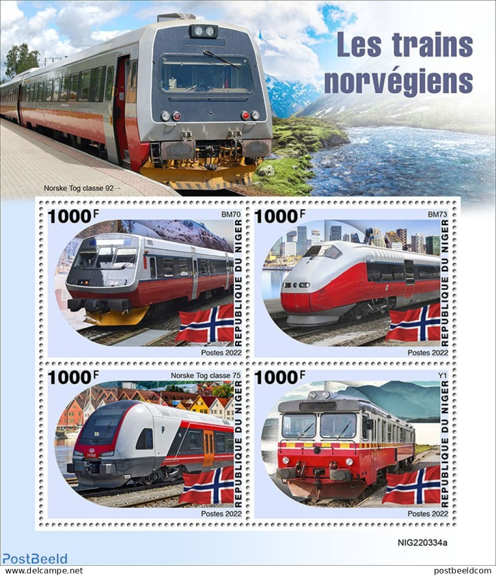 Niger 2022 Norwegian Trains, Mint NH, History - Transport - Flags - Railways - Trenes