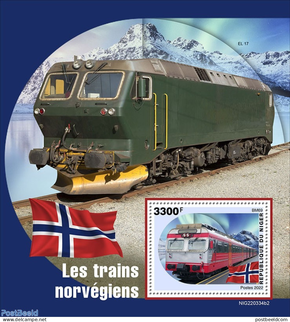 Niger 2022 Norwegian Trains, Mint NH, History - Sport - Transport - Flags - Mountains & Mountain Climbing - Railways - Arrampicata