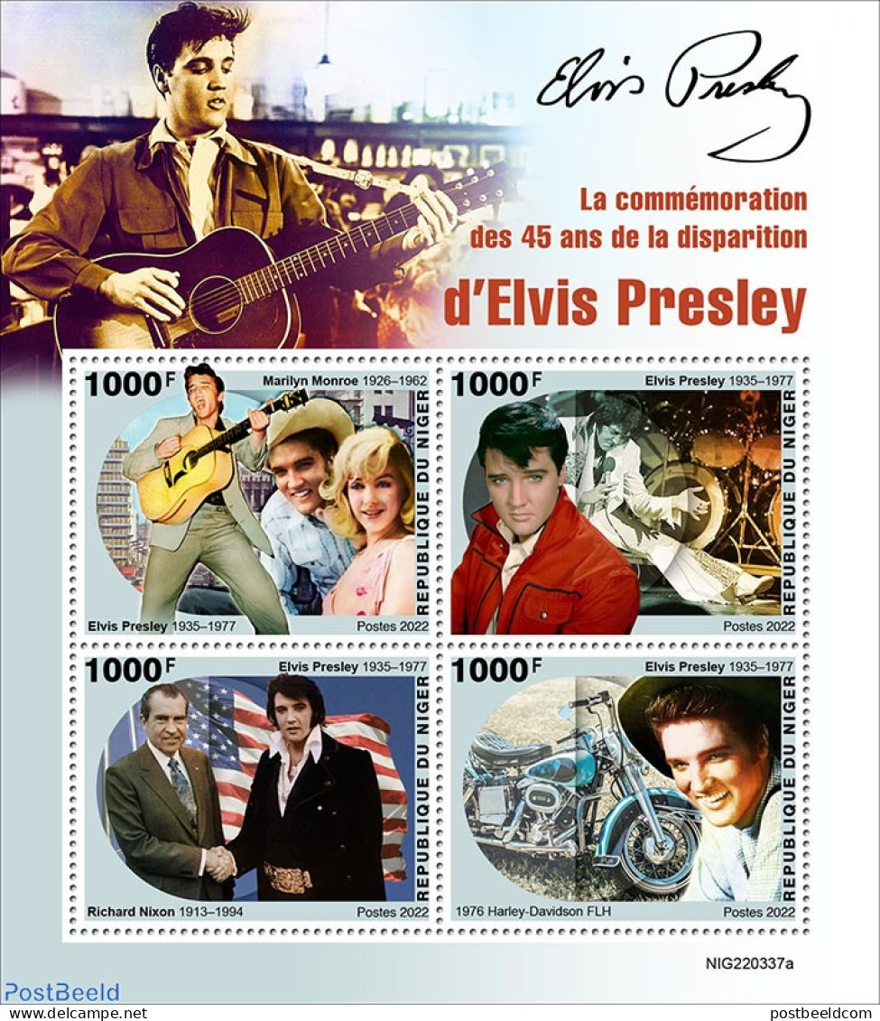 Niger 2022 45th Memorial Anniversary Of Elvis Presley, Mint NH, History - Performance Art - Transport - American Presi.. - Elvis Presley