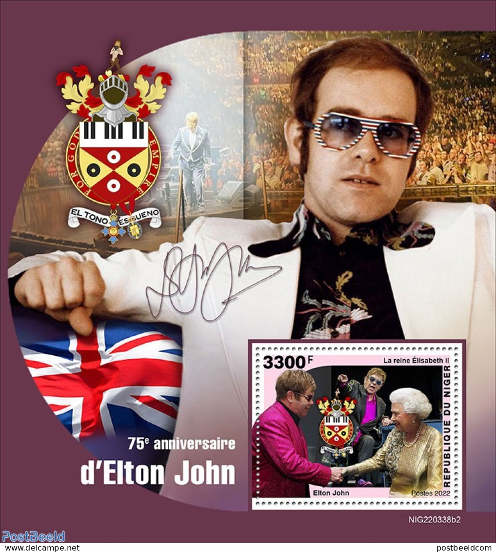 Niger 2022 75th Anniversary Of Elton John, Mint NH, History - Performance Art - Flags - Kings & Queens (Royalty) - Music - Familias Reales