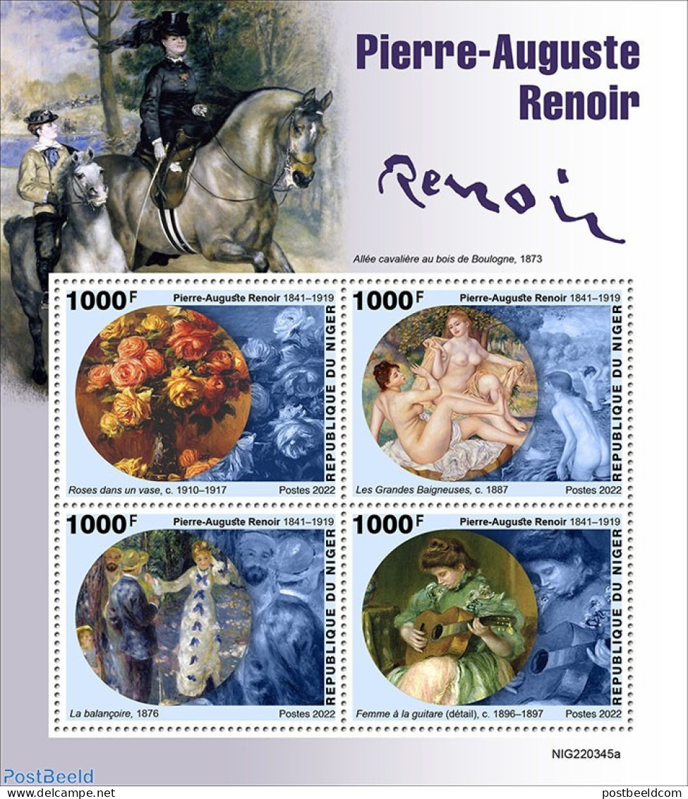 Niger 2022 Pierre Auguste Renoir, Mint NH, Nature - Performance Art - Flowers & Plants - Horses - Music - Art - Nude P.. - Music