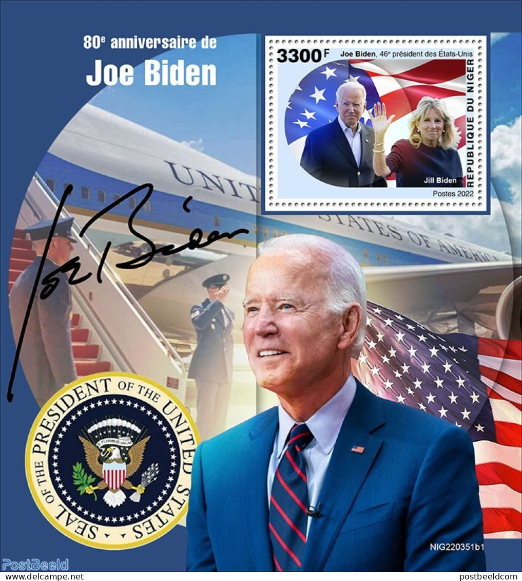 Niger 2022 80th Anniversary Of Joe Biden, Mint NH, History - Transport - American Presidents - Flags - Aircraft & Avia.. - Airplanes
