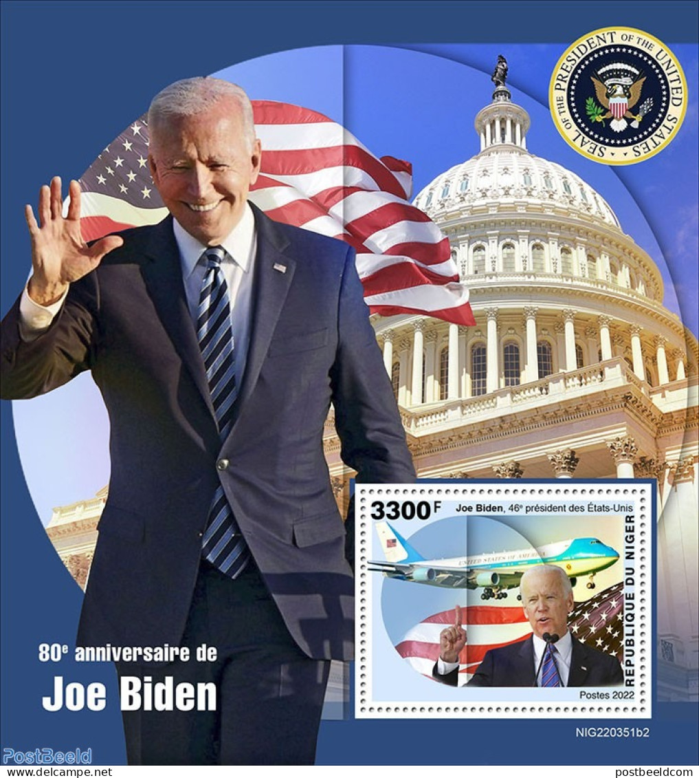 Niger 2022 80th Anniversary Of Joe Biden, Mint NH, History - Transport - American Presidents - Flags - Aircraft & Avia.. - Avions