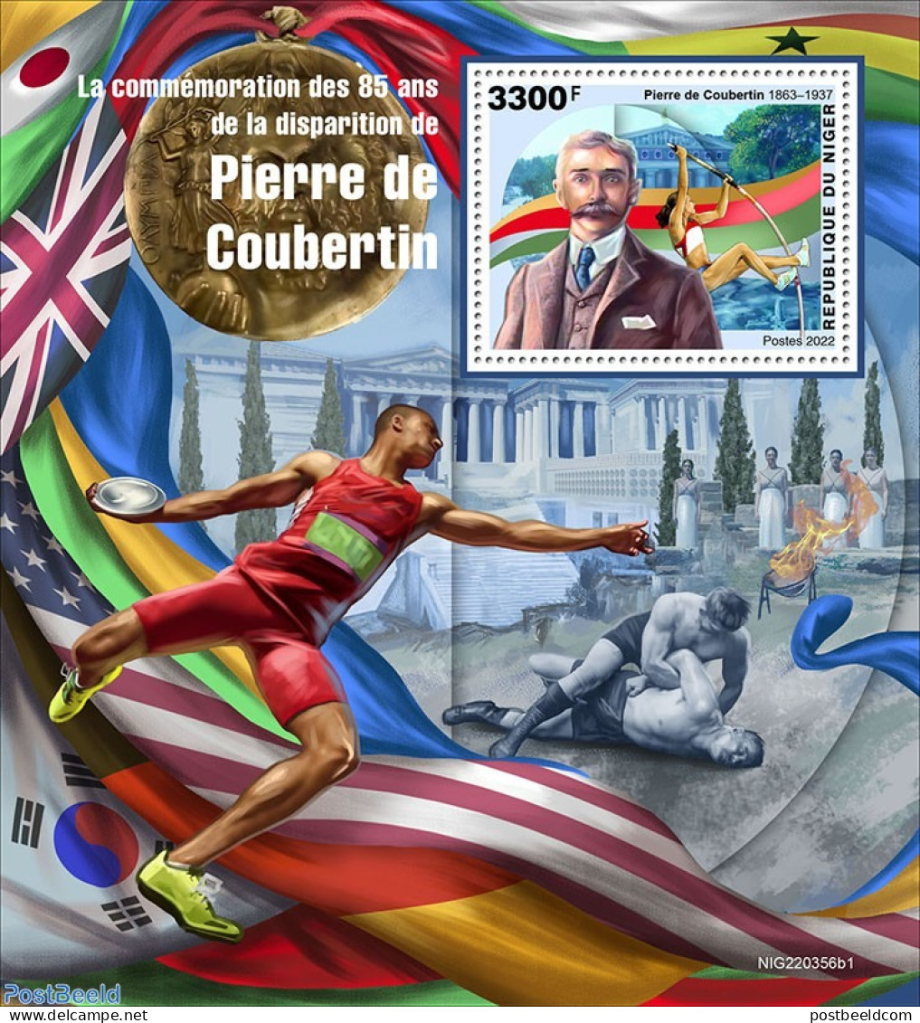 Niger 2022 85th Memorial Anniversary Of Pierre De Coubertin, Mint NH, Sport - Olympic Games - Niger (1960-...)