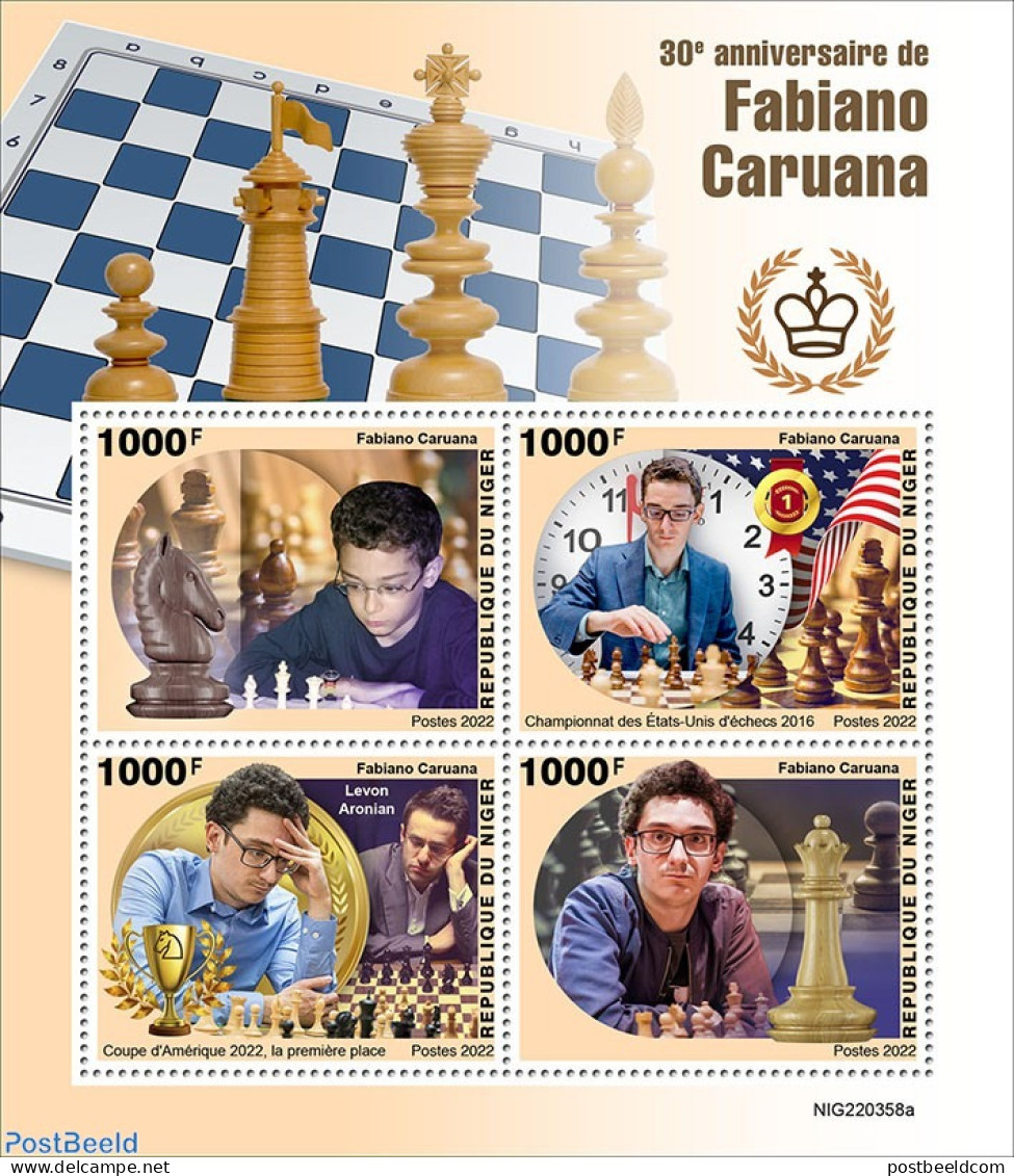 Niger 2022 30th Anniversary Of Fabiano Caruana, Mint NH, Sport - Chess - Chess