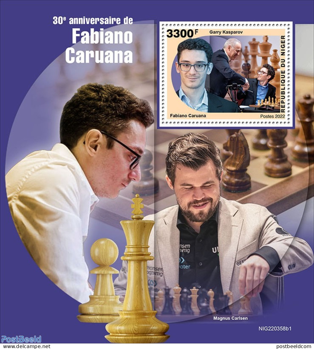 Niger 2022 30th Anniversary Of Fabiano Caruana, Mint NH, Sport - Chess - Schach