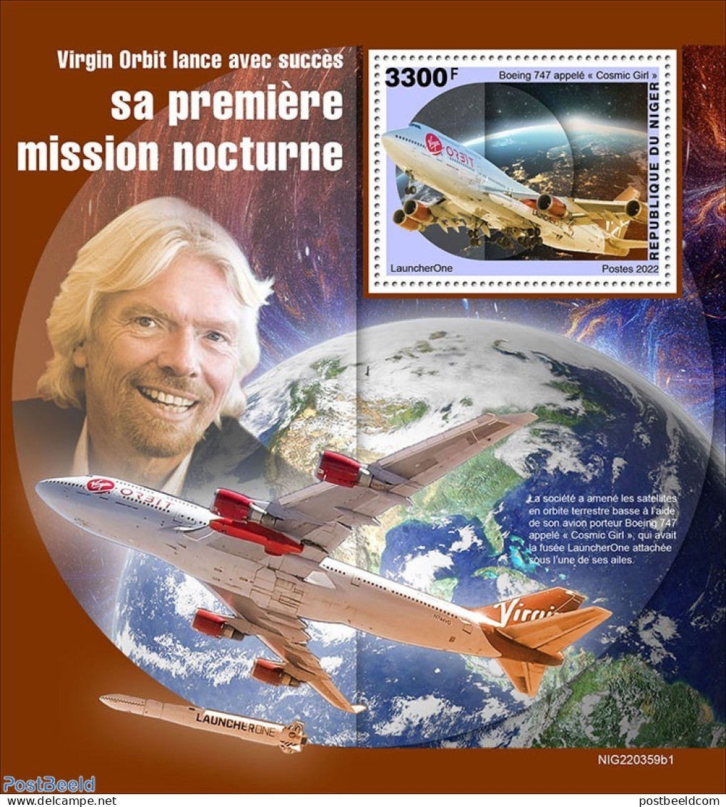 Niger 2022 Virgin Orbit, Mint NH, Transport - Various - Aircraft & Aviation - Space Exploration - Globes - Avions