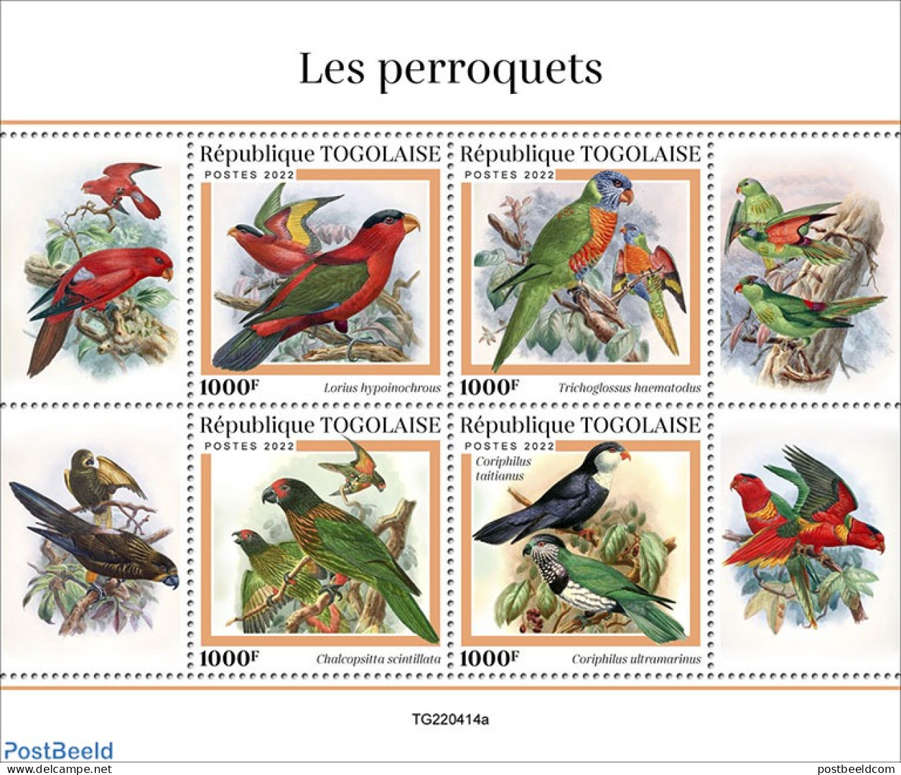 Togo 2022 Parrots, Mint NH, Nature - Parrots - Togo (1960-...)