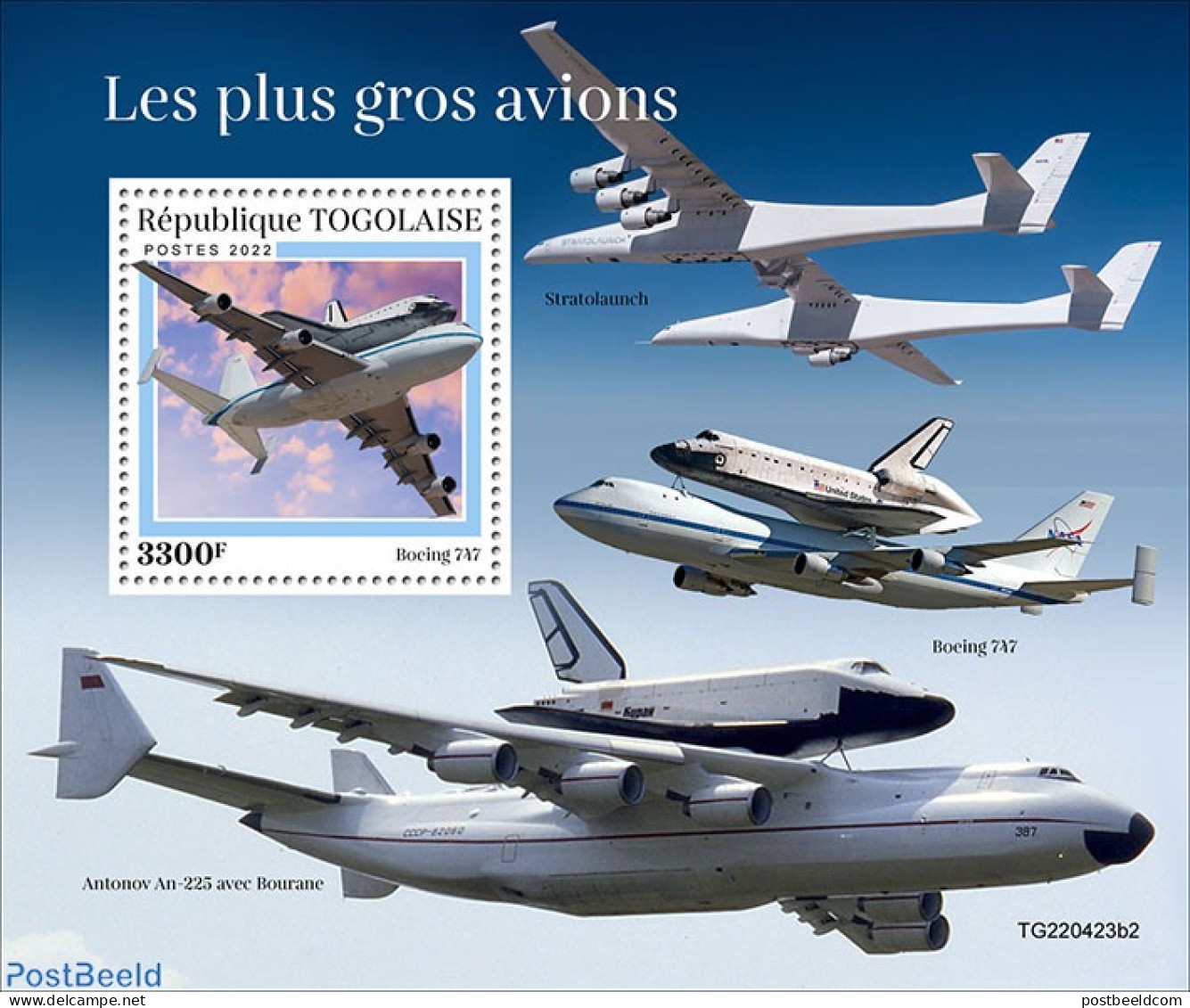 Togo 2022 Biggest Planes, Mint NH, Transport - Aircraft & Aviation - Airplanes