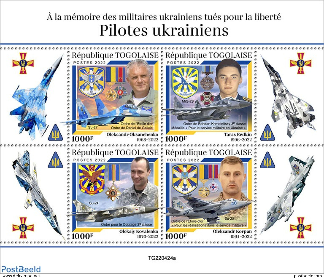 Togo 2022 Ukrainian Pilots, Mint NH, History - Transport - Militarism - Aircraft & Aviation - Militaria