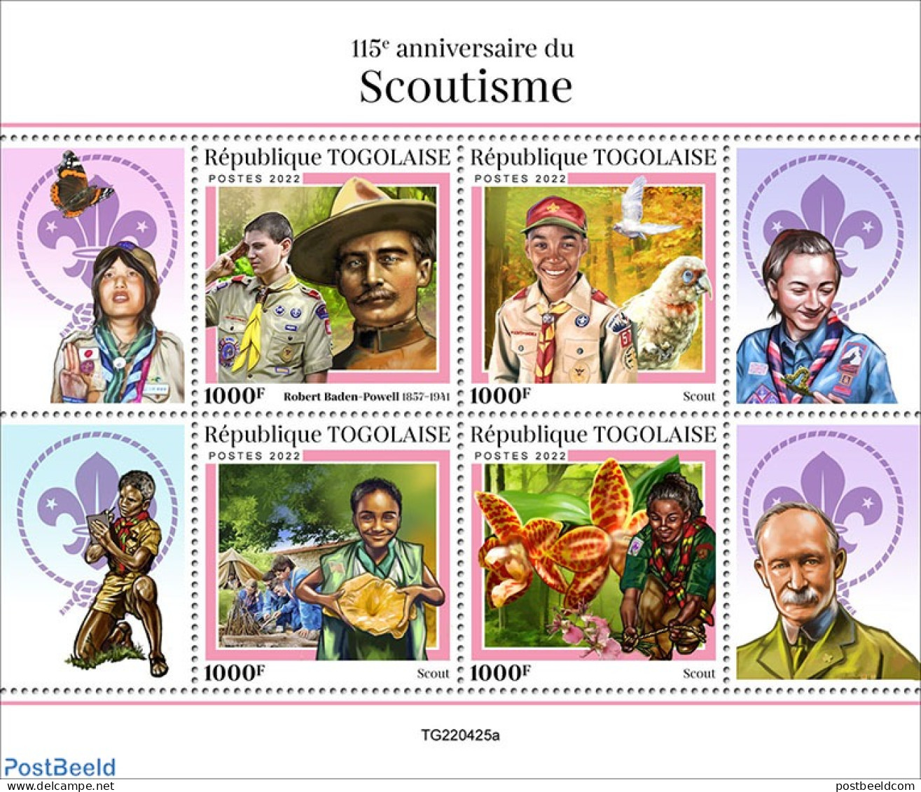 Togo 2022 115 Anniversary Of Scouts, Mint NH, Nature - Sport - Birds - Flowers & Plants - Scouting - Togo (1960-...)