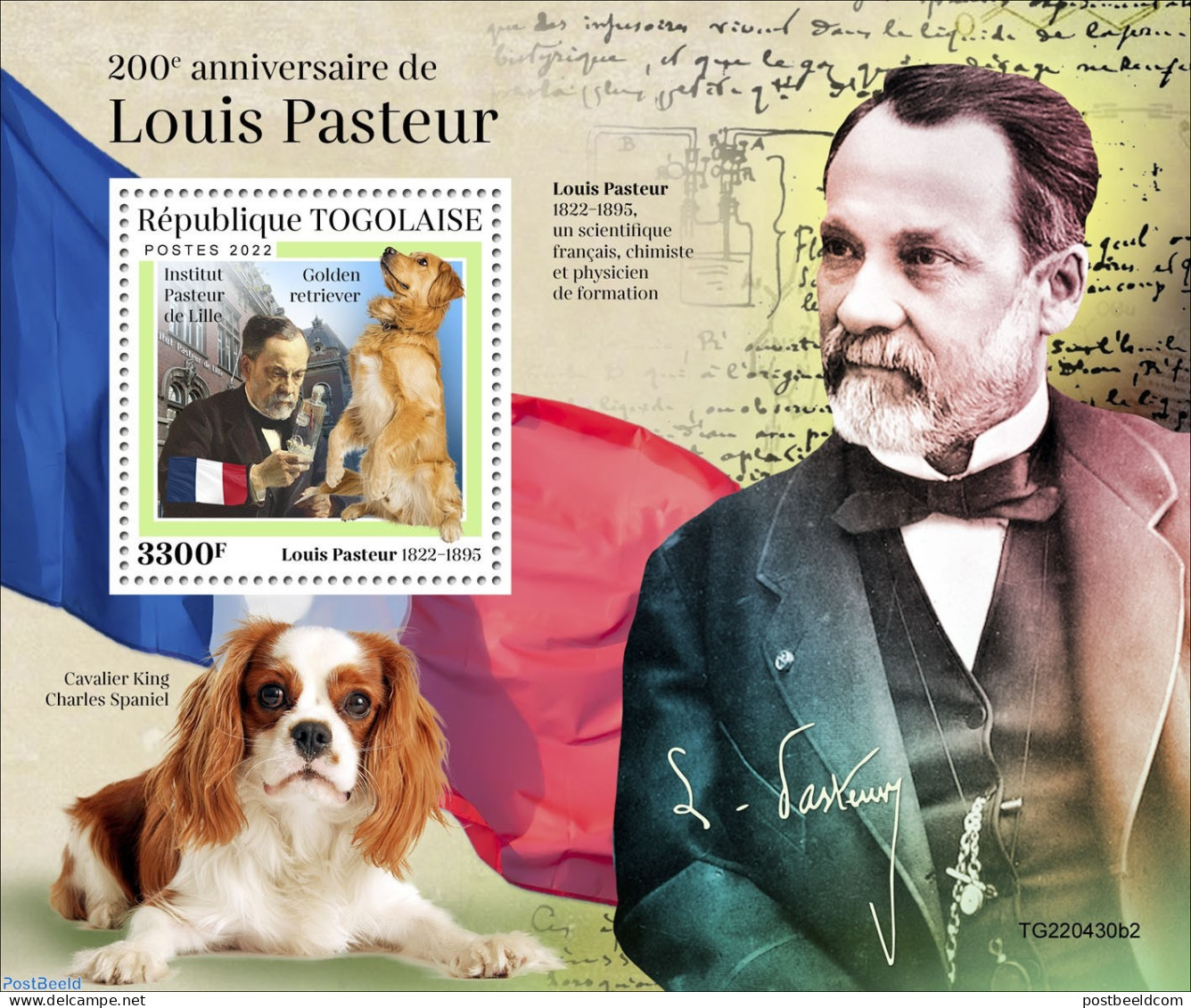 Togo 2022 200th Anniversary Of Louis Pasteur, Mint NH, Health - Nature - Dogs - Togo (1960-...)