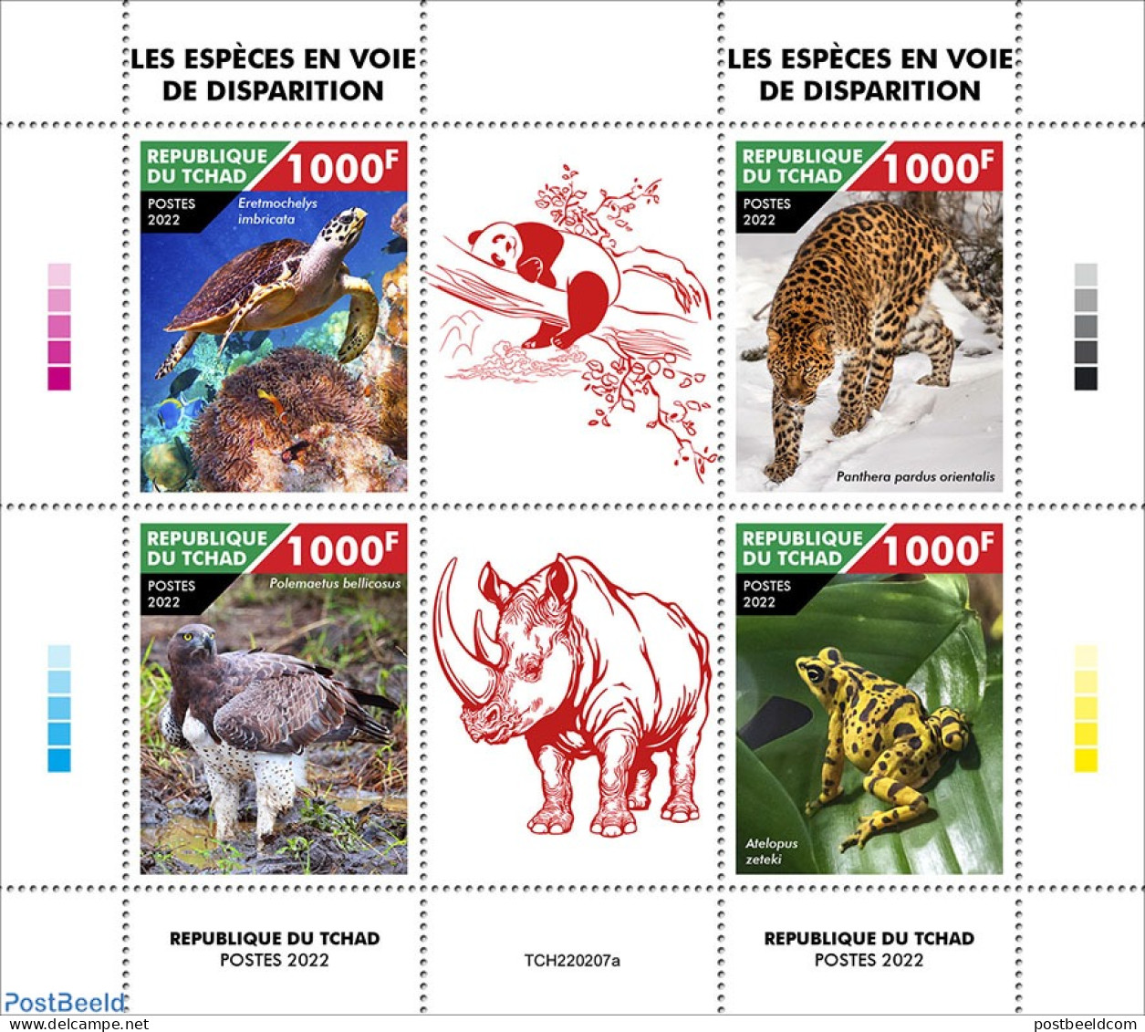 Chad 2022 Endangered Species , Mint NH, Nature - Birds Of Prey - Cat Family - Frogs & Toads - Rhinoceros - Turtles - P.. - Autres & Non Classés