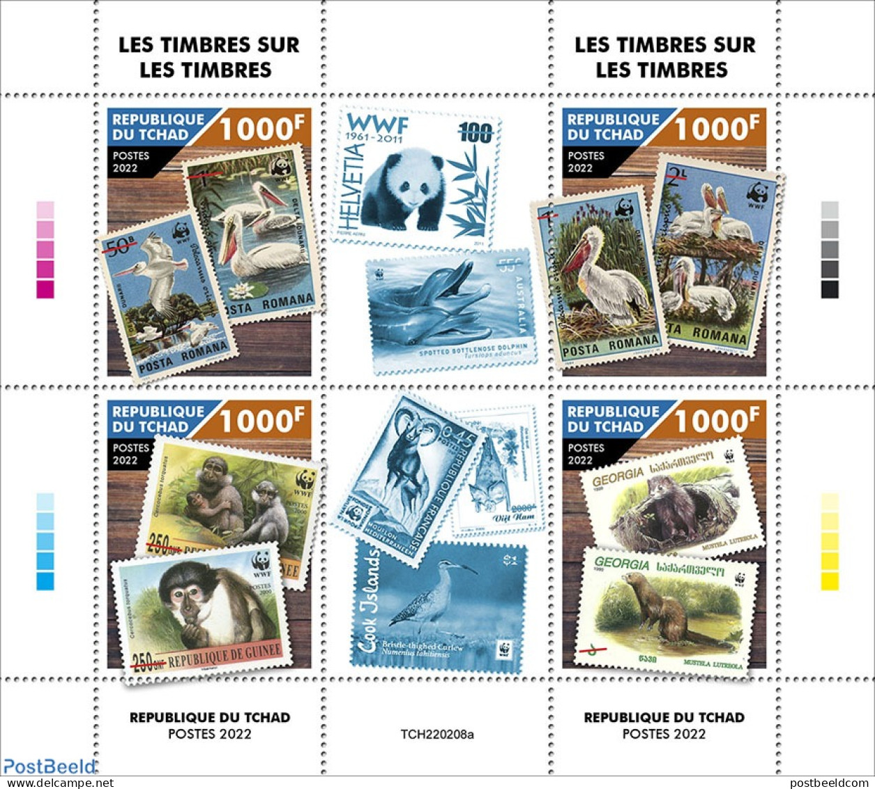 Chad 2022 Stamps On Stamps, Mint NH, Nature - Birds - Monkeys - Sea Mammals - Pandas - Autres & Non Classés