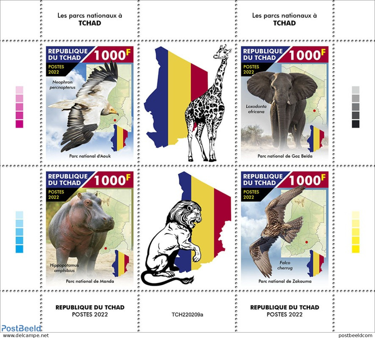 Chad 2022 National Parks, Mint NH, Nature - Various - Birds - Cat Family - Elephants - Giraffe - Hippopotamus - Maps - Other & Unclassified