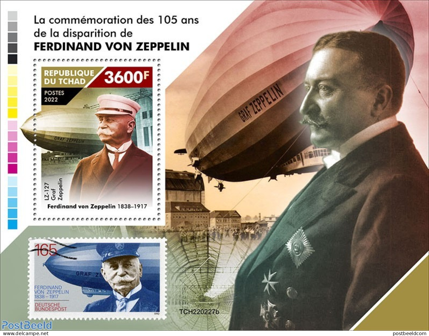 Chad 2022 105th Memorial Anniversary Of Ferdinand Von Zeppelin, Mint NH, Transport - Zeppelins - Autres & Non Classés