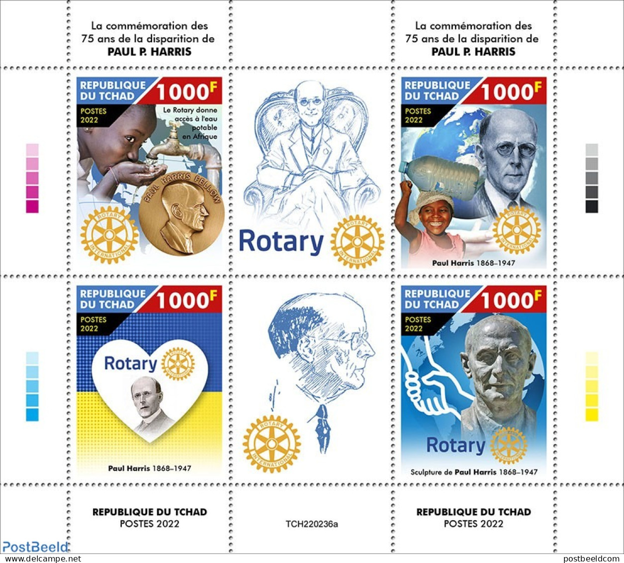 Chad 2022 75th Memorial Anniversary Of Paul P. Harris, Mint NH, Health - Various - Globes - Rotary - Andere & Zonder Classificatie
